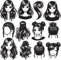 girl hairstyle bundle vector