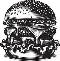 burger illustration in vintage vector