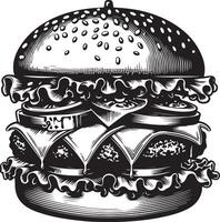 burger illustration in vintage vector