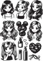 girl hairstyle bundle vector