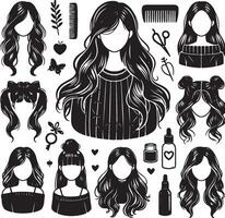 girl hairstyle bundle vector