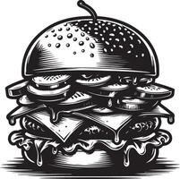 burger illustration in vintage vector