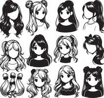 girl hairstyle bundle vector