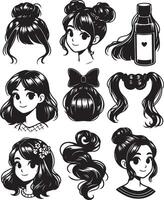 girl hairstyle bundle vector