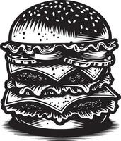 burger illustration in vintage vector