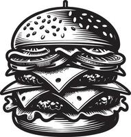burger illustration in vintage vector