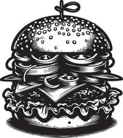 burger illustration in vintage vector