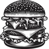 burger illustration in vintage vector