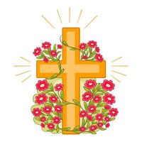 Religion cross with bright flowers for Easter vector