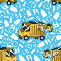 Garbage truck and trush seamless pattern vector