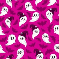 Bright halloween seamless pattern with cute ghost characters vector