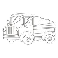 Line art car dump truck full of sand for delivery vector