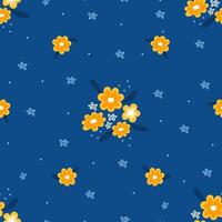 Bright floral seamless pattern with yellow garden flowers on dark blue background vector