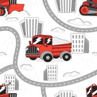 Red truck in the city seamless pattern vector