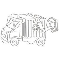 Black and white garbage truck from side view vector