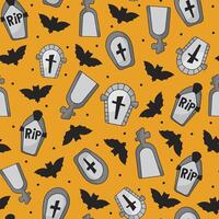 Colorful halloween seamless pattern with graveyard tombstone with bat vector