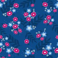 Gentle bright tiny flowers seamless pattern on dark blue background vector