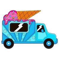 Mobile ice cream food truck from side view in cartoon style vector