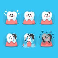 Set of health and sick tooth character dental treatment vector
