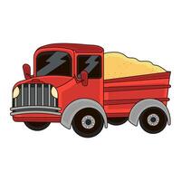 Red car dump truck full of sand for delivery vector