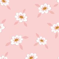 Vintage style seamless floral pattern with daisy on pastel pink background vector