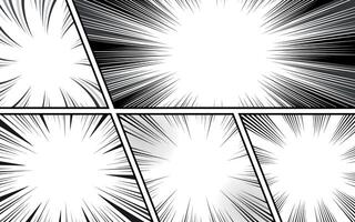 comic book page template with radial speed lines background in manga anime style. black and white illustration vector