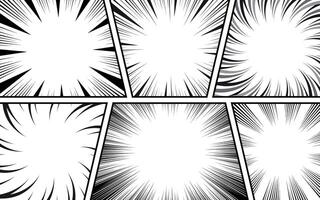 comic book page template with radial speed lines background in manga anime style. black and white illustration vector