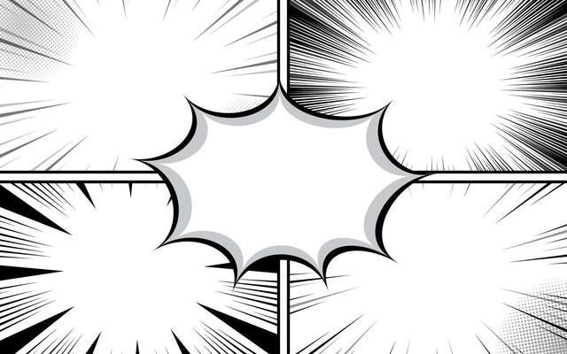 Blank manga comic book page with speed lines and speech bubbles. illustration