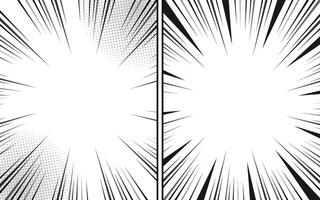 comic book page template with radial speed lines background in manga anime style. black and white illustration vector