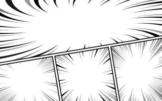 comic book page template with radial speed lines background in manga anime style. black and white illustration vector