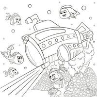 Underwater sea submarine coloring page for kids vector