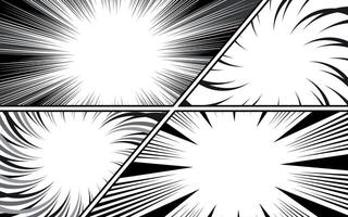 comic book page template with radial speed lines background in manga anime style. black and white illustration vector