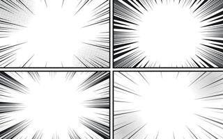 cómic libro página modelo con radial velocidad líneas antecedentes en manga anime estilo. negro y blanco ilustración vector