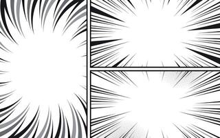 comic book page template with radial speed lines background in manga anime style. black and white illustration vector