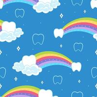 Kawaii sweet seamless pattern with cute rainbow and tooth vector