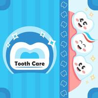 Kids dental care poster design with cute tooth characters vector