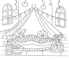 Room interior design for valentine's day coloring page vector
