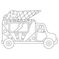 Mobile ice cream food truck from side view in black and white style vector