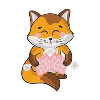 linda gato personaje tejido de punto rosado bufanda en dibujos animados estilo vector