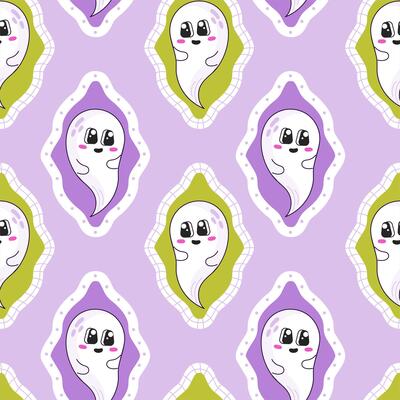 Adorable halloween seamless pattern with ghost characters portrait in frame