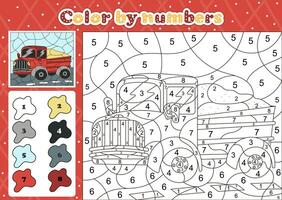 Car themed coloring page by number for kids with dump truck full of sand vector