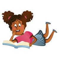 pequeño afro americano niña leyendo un libro vector