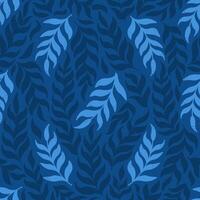 Gentle seamless pattern with branches of leaves on dark blue background vector