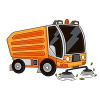 Mini street sweeper truck in cartoon style from side view vector