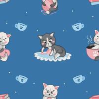 Lovely seamless pattern with cute cats vector