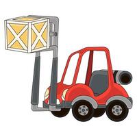 Red Forklift truck in cartoon style from side view, vector