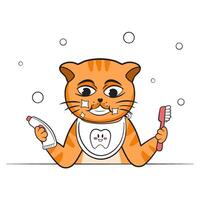 linda rojo gato cepillado dientes dibujos animados para anuncio bandera vector