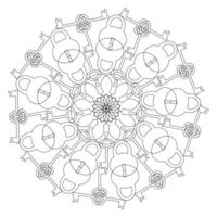 Mandala black and white with locks and keys on a white background vector