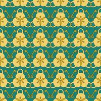 Seamless color pattern with locks and keys in yellow tones forming an ornament on a green background vector