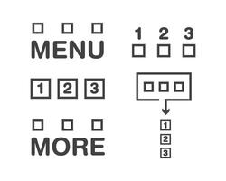 hamburguesa menú icono, botones para sitio web, ui navegación, móvil aplicación, presentación. diseño elementos y usuario interfaz iconos vector